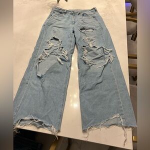 American eagle high rise ripped wide leg jeans size 4 short
